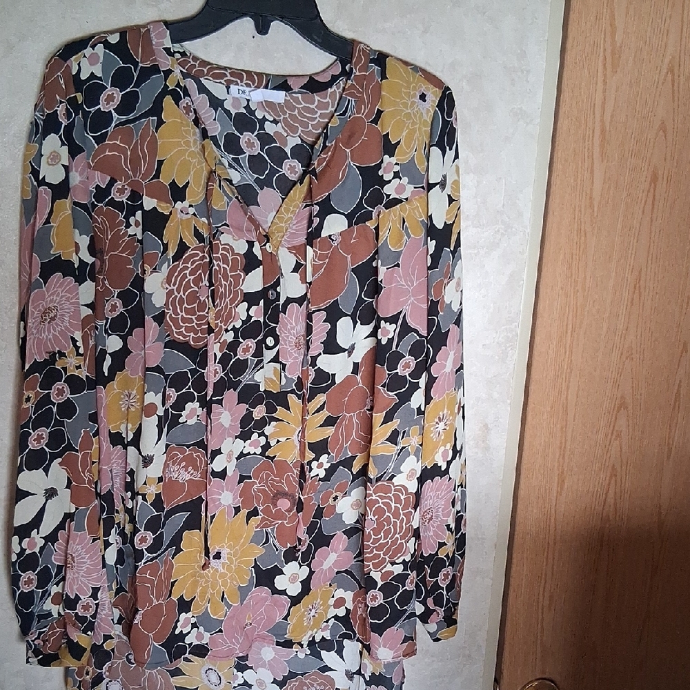 DR2 Floral Blouse with Pink, Yellow, and Brown